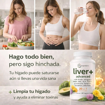 Liver Detox Glow+ Fórmula avanzada 20 en 1 para el soporte hepático diario