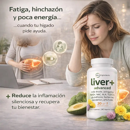 Liver Detox Glow+ Fórmula avanzada 20 en 1 para el soporte hepático diario